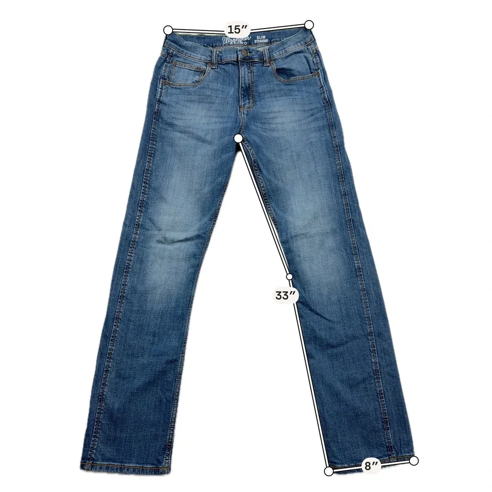 Wrangler Jeans Retro Slim Straight Stretch Blue Denim Mens 32X34